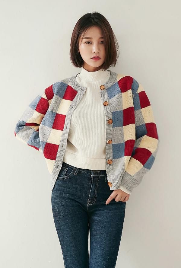 바둑 컬러 가디건
