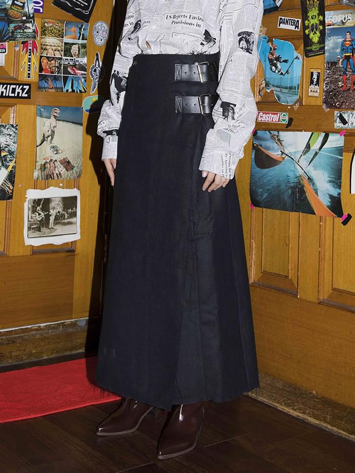 buckle wrap long skirt