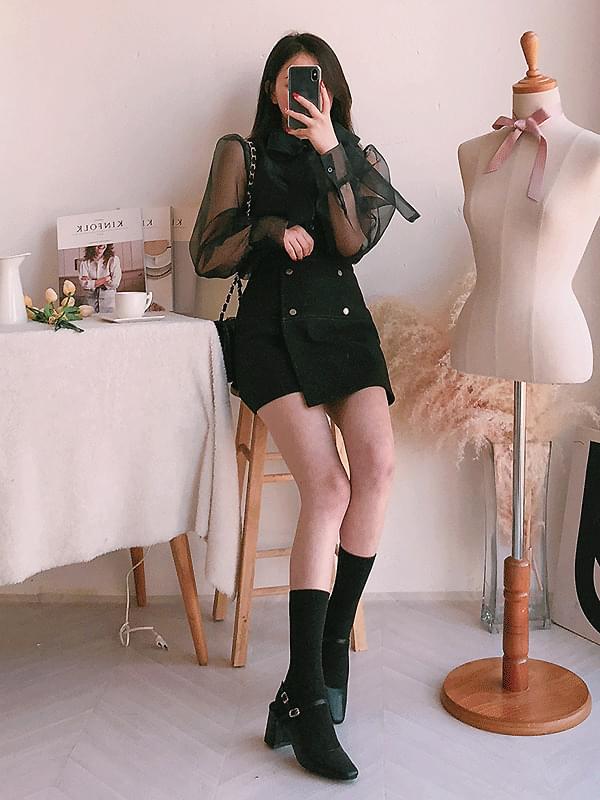 See-through Big Ribbon Blouse