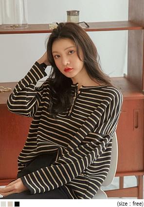 MOSEN STRIPE BUTTON KNIT