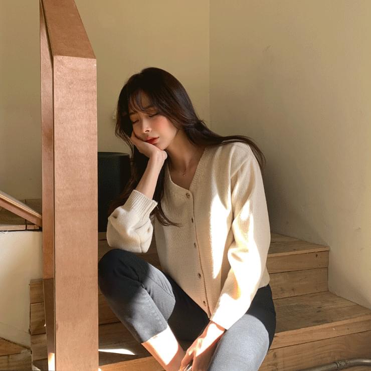 오션 브이넥 니트가디건