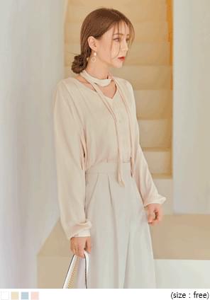 MORY SATIN WRAP BUTTON TIE BLOUSE