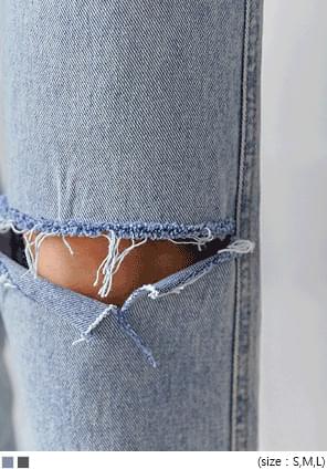 TRIN DAMAGE CUTTING DENIM PANTS