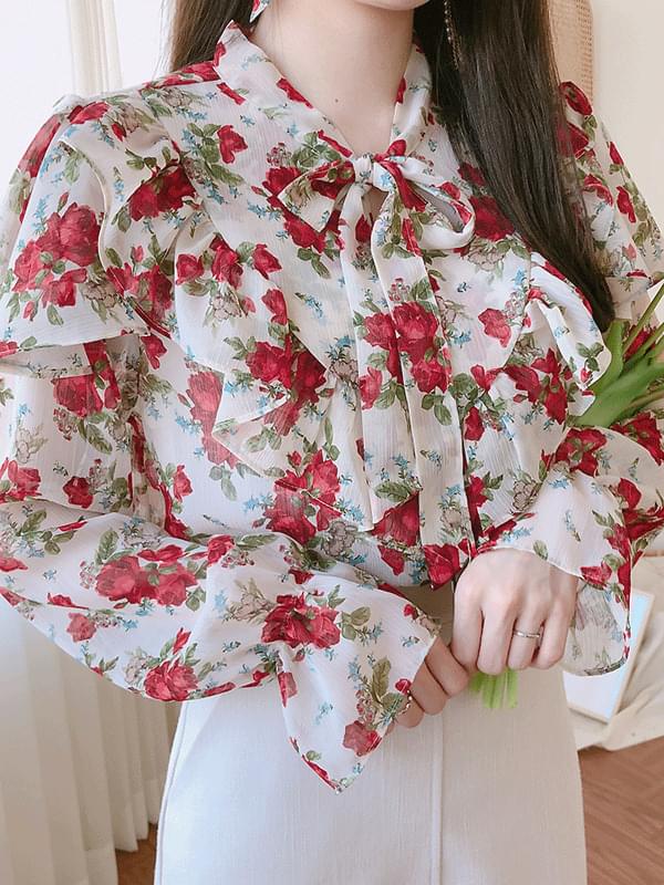 Cherry Flower Ribbon Blouse
