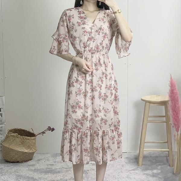 Romance Flower Chiffon Long Dress