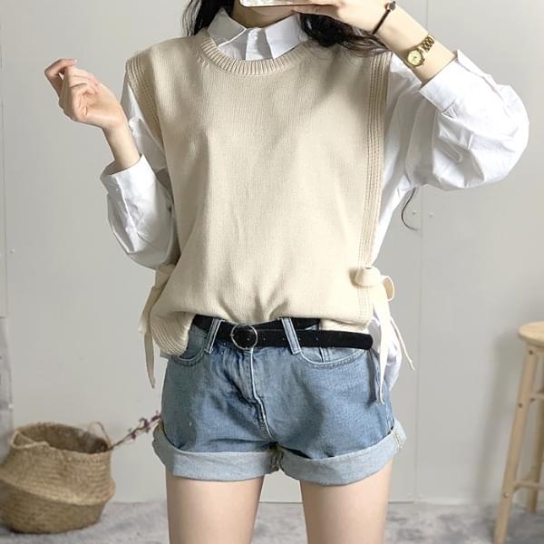 Loose Ribbon Round Knit Vest