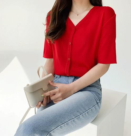 브이반팔가디건니트