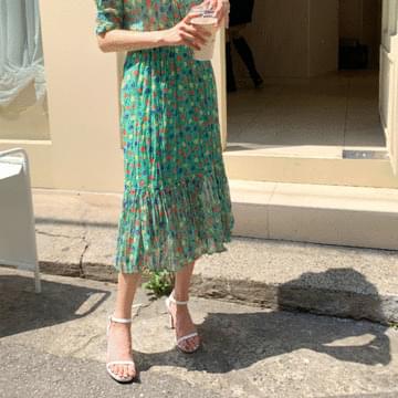 Green Flower Winkle Long Dress