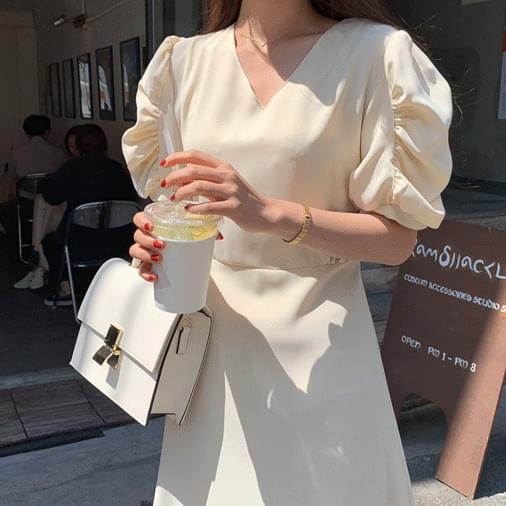 Ani Shirring Puff Long Dress