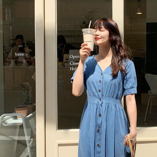 River denim flare long dress