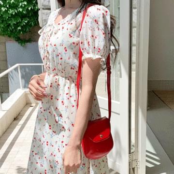 Red Flower Puff Dress