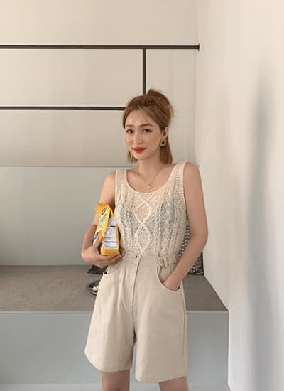모션 린넨 버튼 숏 팬츠