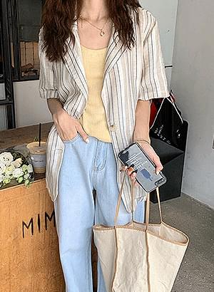 린넨 배색 반팔자켓