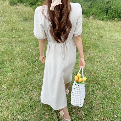 Linen button long dress Serin