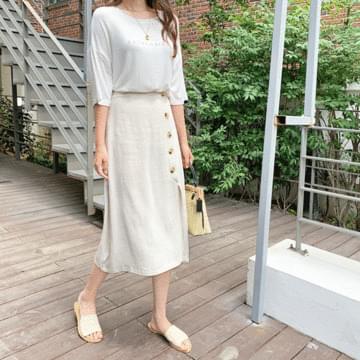 Lattice linen long skirt
