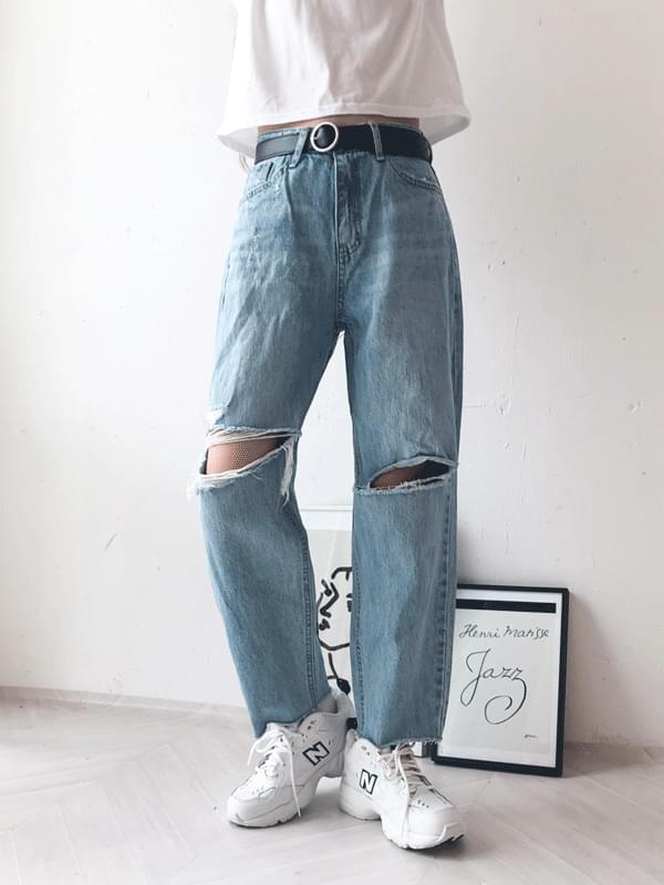 Damage wide denim pants