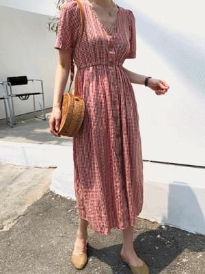 Strawberry Check Long Dress