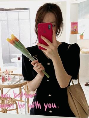 Non-woven gold button dress