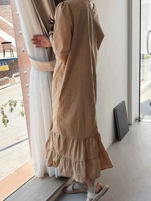 Shirring Flare Long Dress