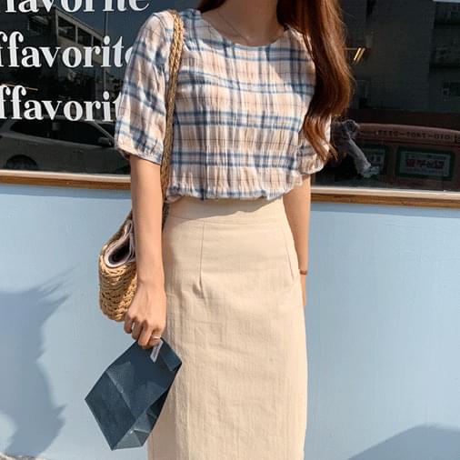 Linen check blouse