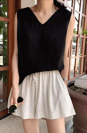 Square & V Neck Navy Blouse