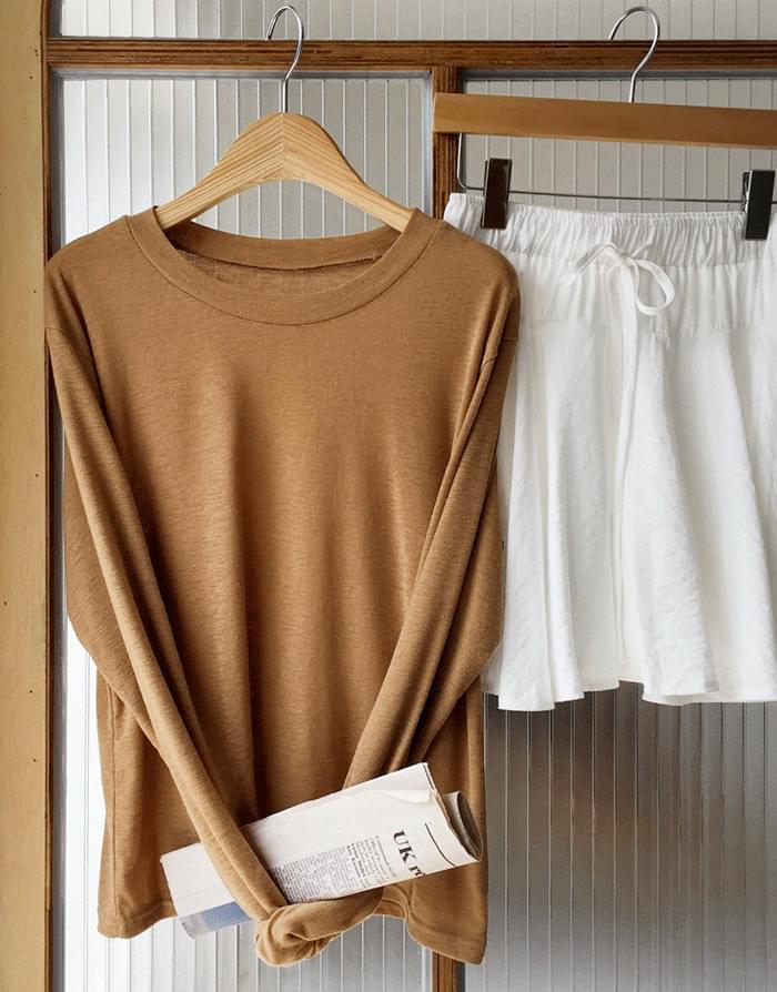 Linen basic long-sleeved T-shirt
