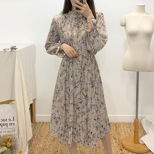 Fleet flower pleated long dress