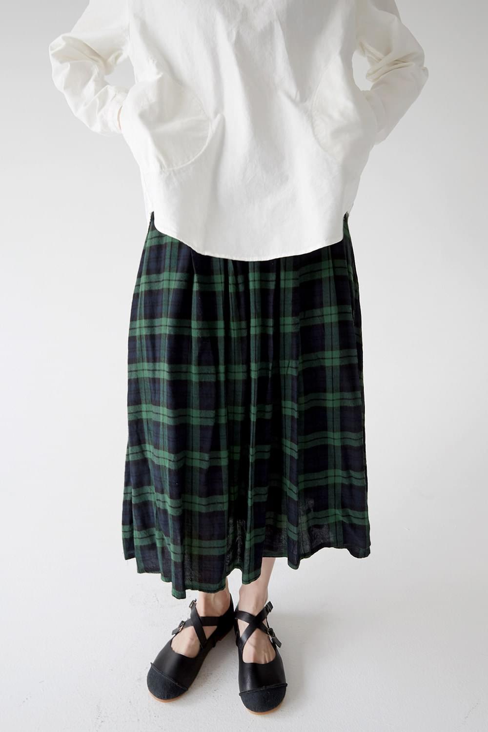 gingham check crease skirts (green)