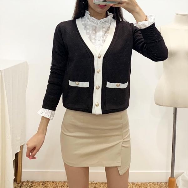 샤넬 골드 버튼 배색 가디건 (2colors)