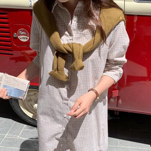 Vanilla Check Long Shirt Dress