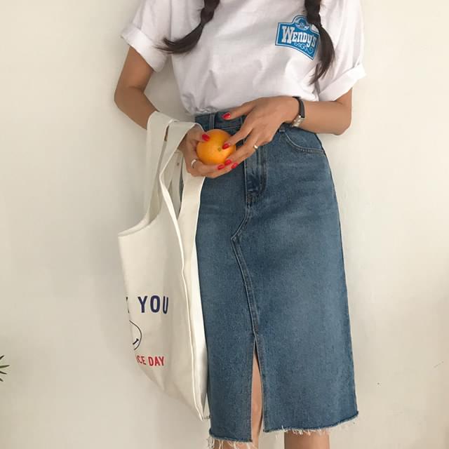 스눕 데님 롱스커트