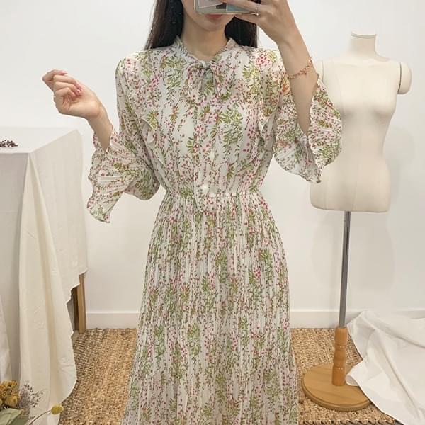 Rani ribbon tie pleated long dress