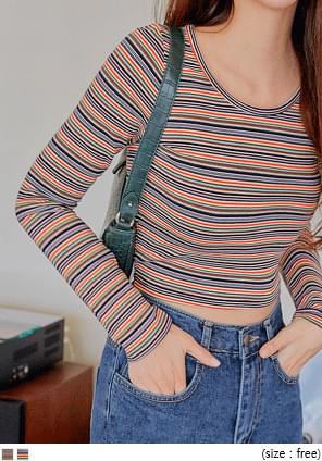 COLOR MIX STRIPE CROP T - 2 TYPE