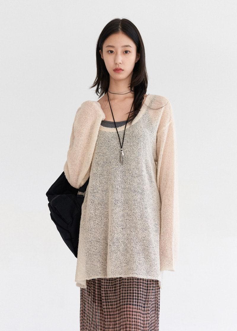 Unit neck see-through knit