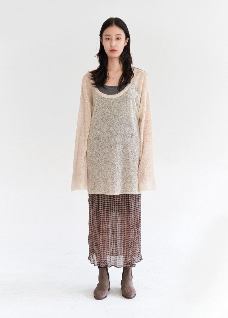 Check shirred skirt