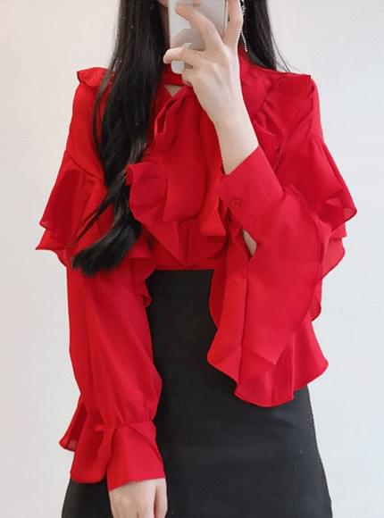Red ♥ Ruffle Ribbon Blouse