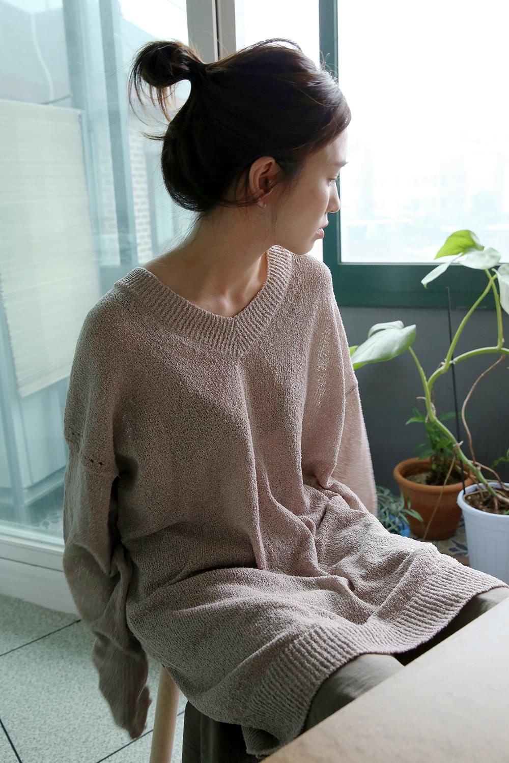v neck wrinkle loose knit