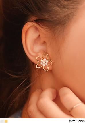 WIRE FLOWER PEARL EARRING