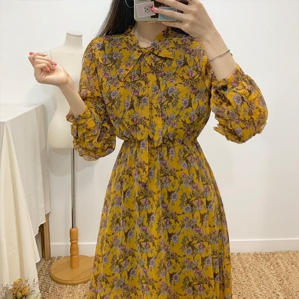 Lisa Ribbon Tie Flower Long Dress