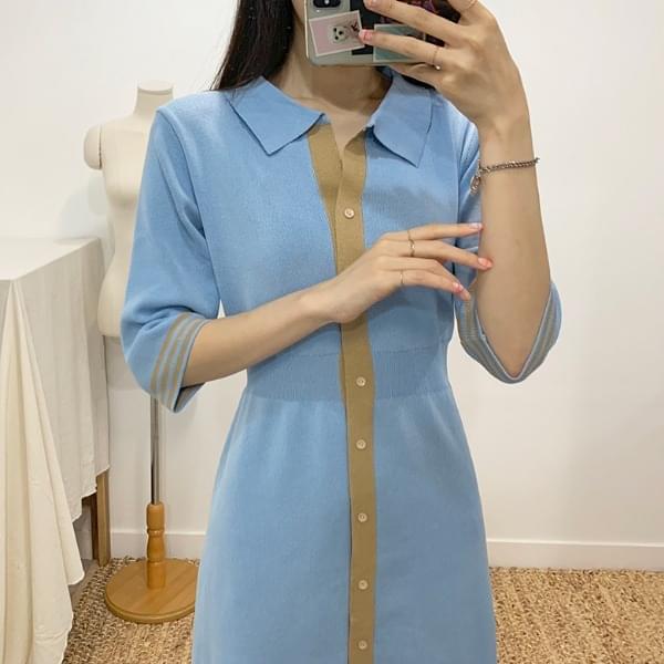 Aileen color collar knit long dress