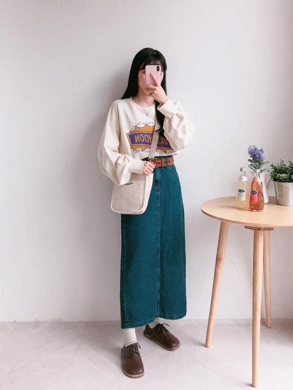 270 denim H line long skirt