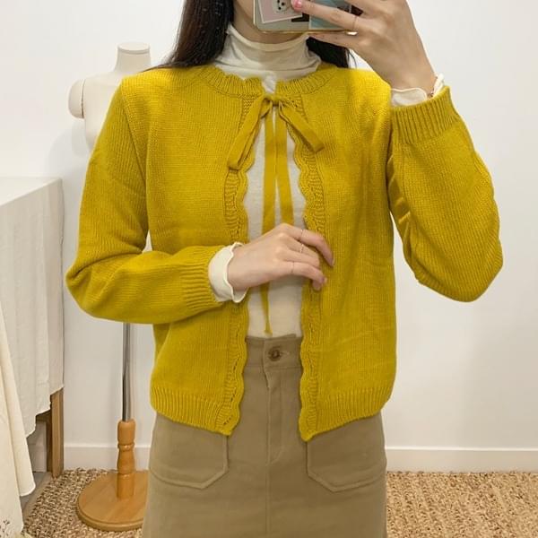 Almond Ribbon Wavy Line Cardigan