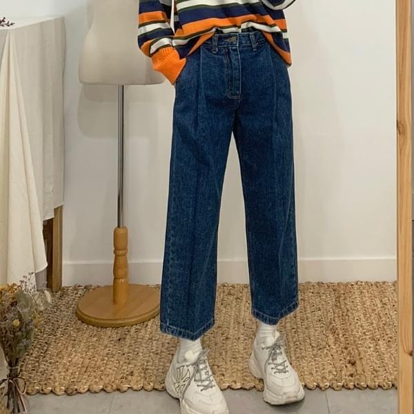 Laurent pin tuck straight denim pants