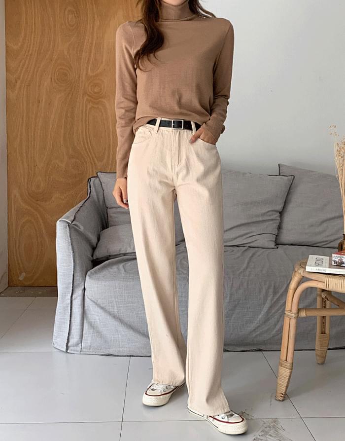 Cream Slit Cotton Pants