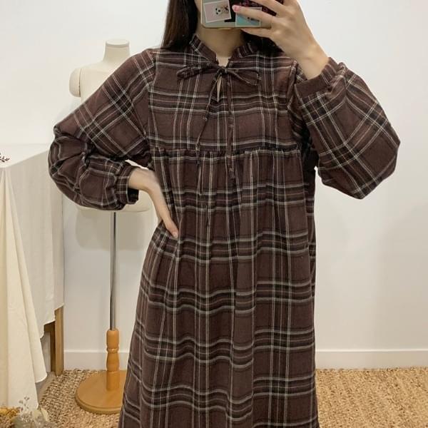 Adolf deep color check long dress