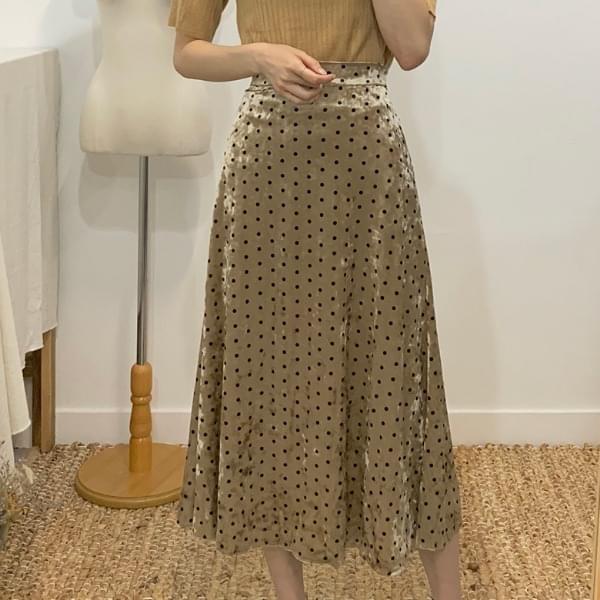 Verden Velvet Dot Flared Long Skirt