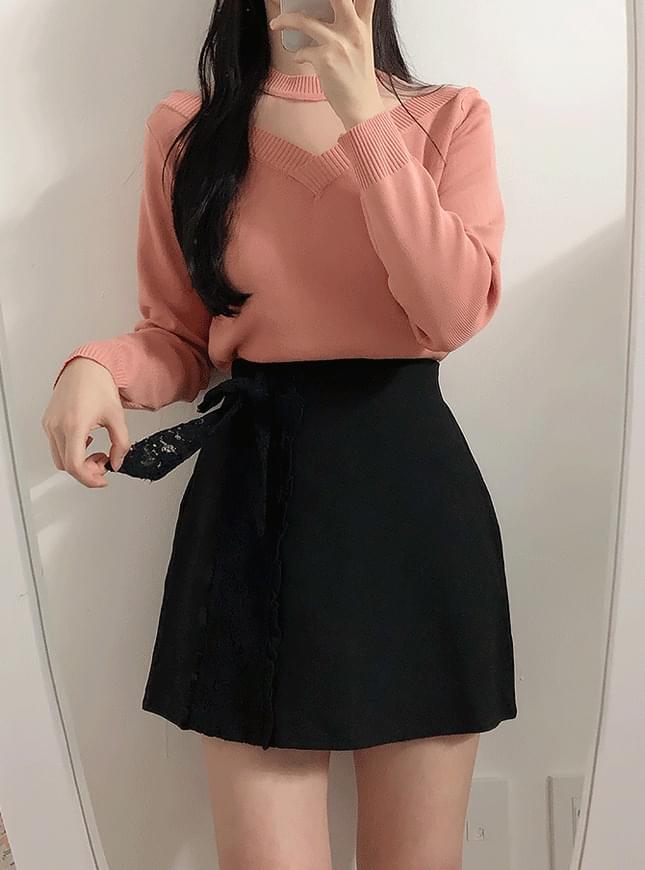 제뉴 레이스 리본 스커트팬츠(딥블루,블랙)