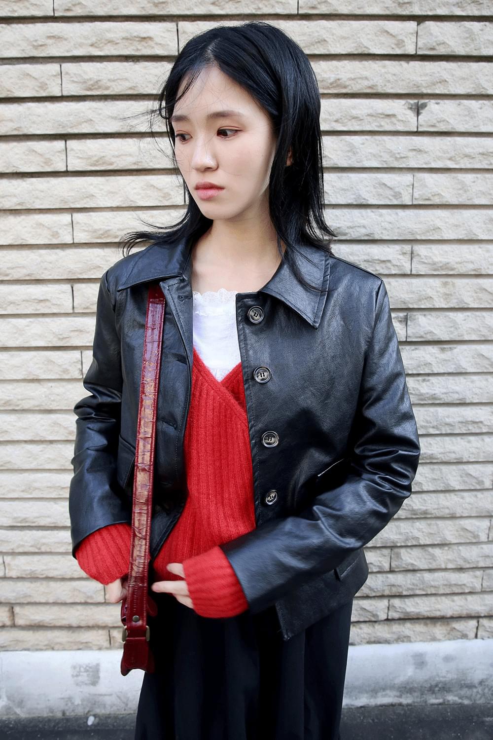 matt basic leather jacket (2colors)