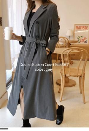 Stylish double button coat + belt SET