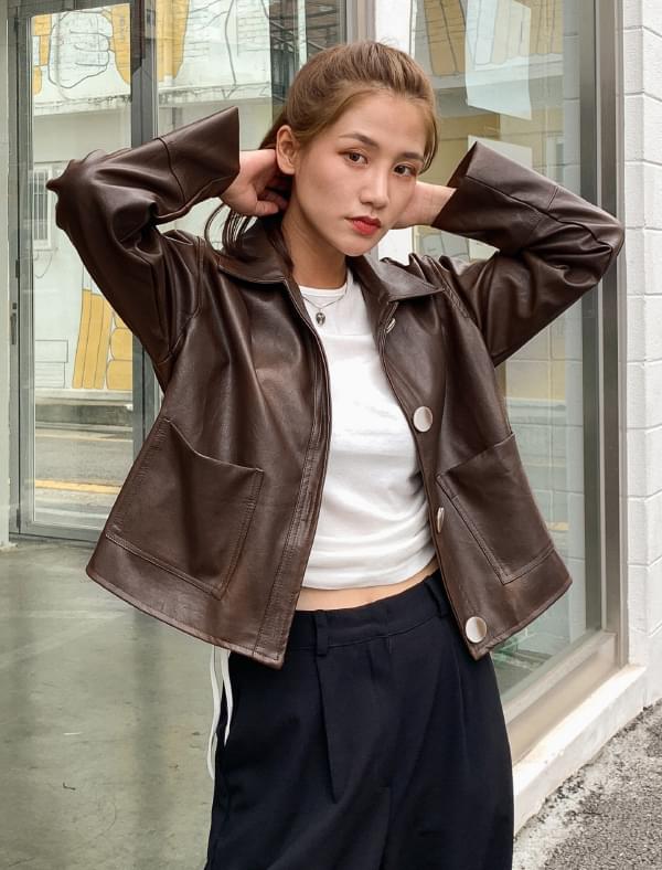 leather pocket crop jacket